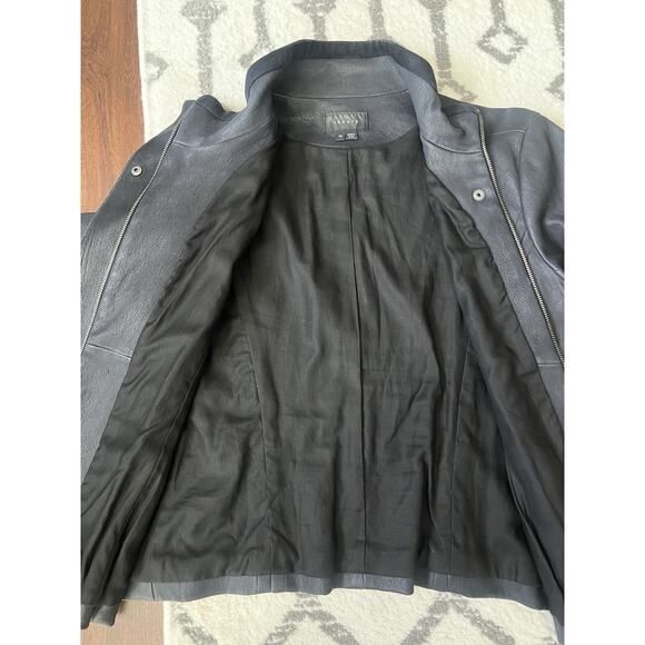 THEORY Women’s Dark Blue Lamb Leather Zip Moto Jacket Sz 12 Career Quiet Luxury - Picture 7 of 12